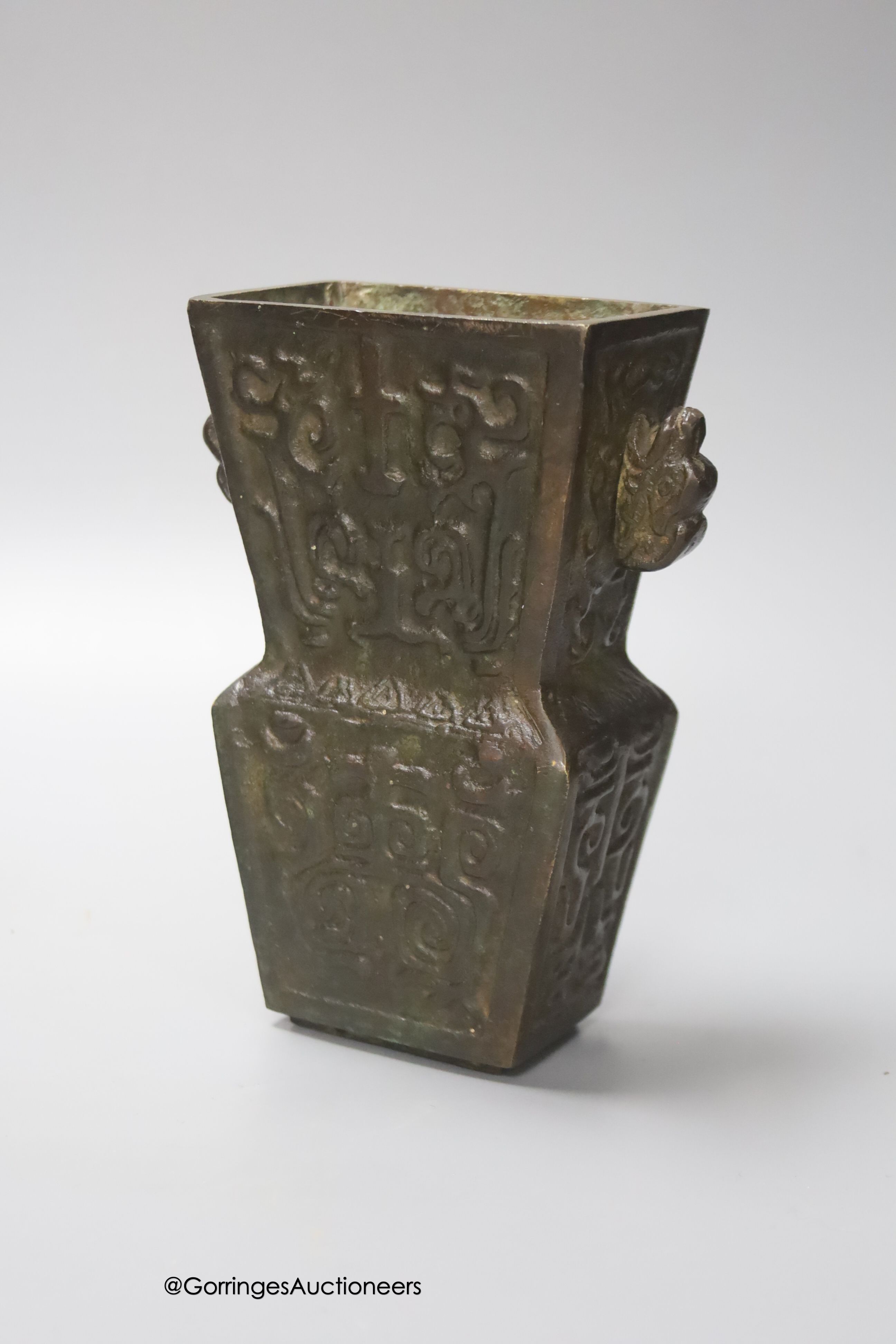 An archaistic Chinese bronze vase, 18cm, converted to a lamp